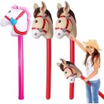 Senior - paquet de 3 btons gonflables de cheval, bton de poney gonflable pour enfants de 37 pouces, ...