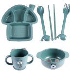 Service de table ecologique pour enfant 6 pices avec assiette, bol, tasse, cuillre, fourchette et baguettes ...
