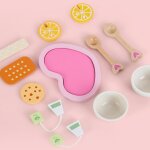 Service a th� en bois pour enfants, 12 pi�ces, jouet educatif de simulation, soucoupe en h�tre, th�i�re ...