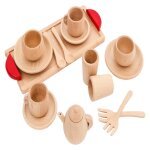 Service a th� en bois naturel pour enfants, 16 pi�ces, ensemble de cuisine amusant, avec bords lisses, ...