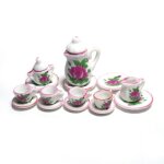 Service a th� en c�ramique pour maison de poup�e, echelle 1:12, meubles miniatures, fleur violette, porcelaine ...