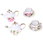 Service a th en cramique pour maison de poupe, vaisselle, tasse, assiette, imprim floral color, ...
