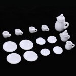 Service a th� chinois en c�ramique blanche, 15 pi�ces, assiette de tasse pour maison de poup�e 1 / 12 ...