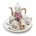 Service a th en porcelaine, 8 pices, maison de poupe miniature, restaurants, assiettes, tasses, imprims ...