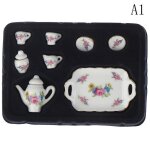 Service a thé en porcelaine, 8 pièces, motif de fleurs, miniature, pour maison de poupée, vaisselle, ... Service a thé en porcelaine, 8 pièces, motif de fleurs, miniature, pour maison de poupée, vaisselle, ...