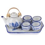 Service a th en porcelaine bleue, vaisselle miniature pour maison de poupe, assiette, tasse, service ...
