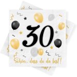 Serviettes 30me anniversaire, paquet de 30 serviettes d'anniversaire or noir, dcoration 30me anniversaire, ...