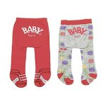 Set de 2 paires de collants (motif fleurs - rouge) baby born 43 cm - zapf - accessoire vetement poupee ...