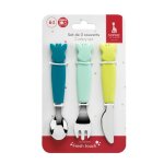 Set de 3 couverts inox et silicone : sophie la girafe azur