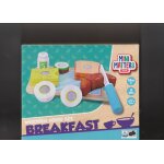 Set d'aliments en bois petit - dejeuner biscotte, croissant , couteau en bois etc