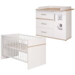 Set de chambre pia - lit bébé + commode à langer - blanc / chêne san remo Set de chambre pia - lit bébé + commode à langer - blanc / chêne san remo