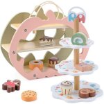 Set de cuisine en bois 11 pi�ces pour go�ter, jouet p�tisserie avec pr�sentoir double face, cupcakes ...