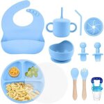 Set d�alimentation b�b� en silicone avec ventouse 7 el�ments blw, a partir 6 mois, assiette compartiments ...