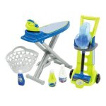 Set menage enfant 3 en 1 : chariot avec aspirateur balai, table + fer a repasser, panier a linge - jouet ...