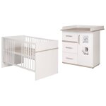Set de meuble moritz - lit bébé evolutif + commode a langer - blanc / orme lunaire Set de meuble moritz - lit bébé evolutif + commode a langer - blanc / orme lunaire