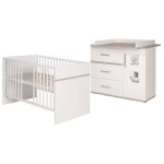 Set de meuble moritz - lit bébé evolutif + commode a langer - blanc / orme lunaire Set de meuble moritz - lit bébé evolutif + commode a langer - blanc / orme lunaire