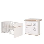 Set de meubles pia - lit bébé evolutif + commode a langer - blanc / chêne san remo Set de meubles pia - lit bébé evolutif + commode a langer - blanc / chêne san remo