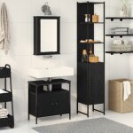Set de meubles de salle de bain 3 pices en bois d'ingnierie chne noir