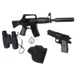 Set police forces speciales swat metal noir 8 coups : fusil mitraillette + pistolet + accessoires (jumelles, ...