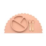 Set de table en silicone pour bb, assiette a dner divise, cuillre fourchette napperon, formation ...