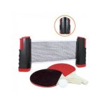 Set tennis de table portable, voyage : filet reglable et retractable 1. 90m + 2 raquettes + 1 balle - ...