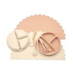 Set de vaisselle en silicone pour b�b�, 4 pi�ces, bol, fourchette, cuill�re, napperon antid�rapant, assiette ...