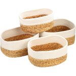 Shiba - lot de 4 panier rangement, panier tresss en jacinthe d'eau et coton, panier de rangement salle ...
