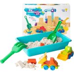 Shiba - kit sable magique chantier de construction 1kg avec bac a sable, camion, tractopelle, pelle, ...