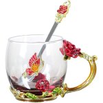 Shiba - tasse en verre emaill sans plomb avec cuillre en acier pour femme, cadeau d'anniversaire, de ...