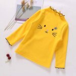 T - shirt a manches longues avec chat mignon pour filles, hauts en coton avec dessin anim pour enfants, ...