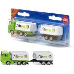 Siku 1690, camion avec citerne et remorque, mtal / plastique, vert / blanc, avec essieu tandem, combinable ...