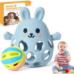 Silicone jeux montessori, polyvalent jouet bebe 0 - 3 - 6 - 9 mois avec un hochet, anneau dentition bebe ...