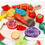 Simulation de coupe de fruits et lgumes en bois, jeu de petit djeuner, divers fruits, jouet de cuisine ...
