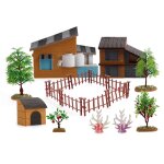 Simulation crative de micro paysage de ferme, arbre a fruits bricolage clture d'animaux, maison, table ...