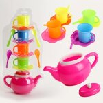 Simulation de th� pour enfants, bouilloire, tasse, soucoupe, cuill�re a th�, rose, jouet de cuisine pour ...