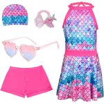 Sirne maillot bain pour enfants, maillot de bain pour fille equip d'un bonnet de bain enfant, de lunettes ...