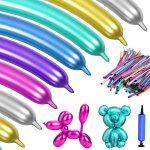 Sjzg - lot de 100 ballons a modeler avec pompe, longs et colorés, métallisés, multicolores, en forme ... Sjzg - lot de 100 ballons a modeler avec pompe, longs et colorés, métallisés, multicolores, en forme ...