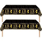 Sjzg - 2 pièces nappe noire et dorée decor fête d'anniversaire pour 13 ans, 137x274cm nappe plastique ... Sjzg - 2 pièces nappe noire et dorée decor fête d'anniversaire pour 13 ans, 137x274cm nappe plastique ...