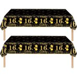 Sjzg - 2 pièces nappe noire et dorée decor fête d'anniversaire pour 16 ans, 137x274cm nappe plastique ... Sjzg - 2 pièces nappe noire et dorée decor fête d'anniversaire pour 16 ans, 137x274cm nappe plastique ...