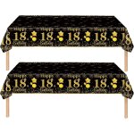 Sjzg - 2 pièces nappe noire et dorée decor fête d'anniversaire pour 18 ans, 137x274cm nappe plastique ... Sjzg - 2 pièces nappe noire et dorée decor fête d'anniversaire pour 18 ans, 137x274cm nappe plastique ...