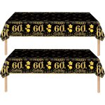 Sjzg - 2 pièces nappe noire et dorée décor fête d'anniversaire pour 60 ans, 137x274cm nappe plastique ... Sjzg - 2 pièces nappe noire et dorée décor fête d'anniversaire pour 60 ans, 137x274cm nappe plastique ...