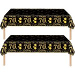 Sjzg - 2 pièces nappe noire et dorée decor fête d'anniversaire pour 70 ans, 137x274cm nappe plastique ... Sjzg - 2 pièces nappe noire et dorée decor fête d'anniversaire pour 70 ans, 137x274cm nappe plastique ...