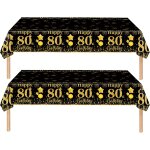 Sjzg - 2 pièces nappe noire et dorée decor fête d'anniversaire pour 80 ans, 137x274cm nappe plastique ... Sjzg - 2 pièces nappe noire et dorée decor fête d'anniversaire pour 80 ans, 137x274cm nappe plastique ...