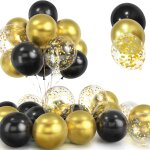 Sjzg - 30 pices ballons or noir, 12 pouces mtallique chrome or confettis ballons, latex hlium noir ...