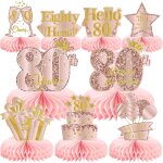 Sjzg - lot de 9 dcorations d'anniversaire 80 ans, pour femme, or rose, nid d'abeille, dcoration de ...