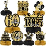 Sjzg - lot de 9 d�corations de table d'anniversaire pour 60e anniversaire - noir et dor� - fournitures ...