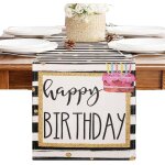 Sjzg - chemin de table d'anniversaire, 183 x 33 cm joyeux anniversaire lin chemin de table, lavable fête ... Sjzg - chemin de table d'anniversaire, 183 x 33 cm joyeux anniversaire lin chemin de table, lavable fête ...