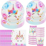 Sjzg - ensemble de vaisselle de fte licorne, 50 pices dcoration de fte licorne, vaisselle d'anniversaire ...