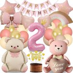 Sjzg - kit decoration anniversaire fille rosa 2 ans, dco fte ballons ruban amour ours, dcoration fte ...
