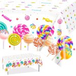 Sjzg - nappe sweet candyland, lot de 3 nappes en plastique sur le th�me des bonbons, deux nappes d'anniversair ...